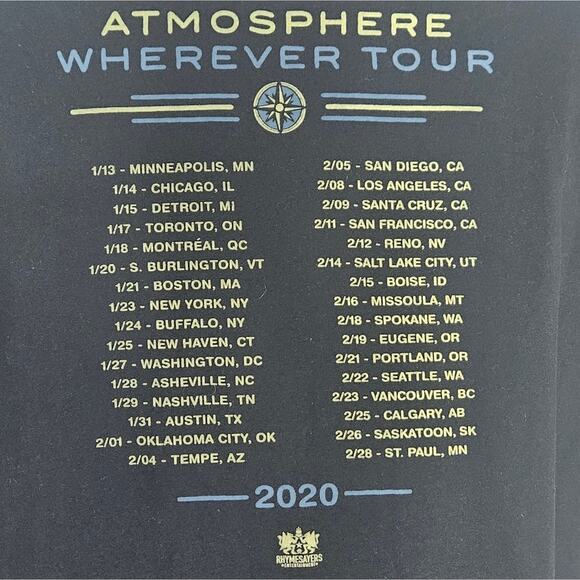 Rhymesayers Atmosphere Wherever Tour 2020 Black T-Shirt, sz XL - Picture 4 of 5